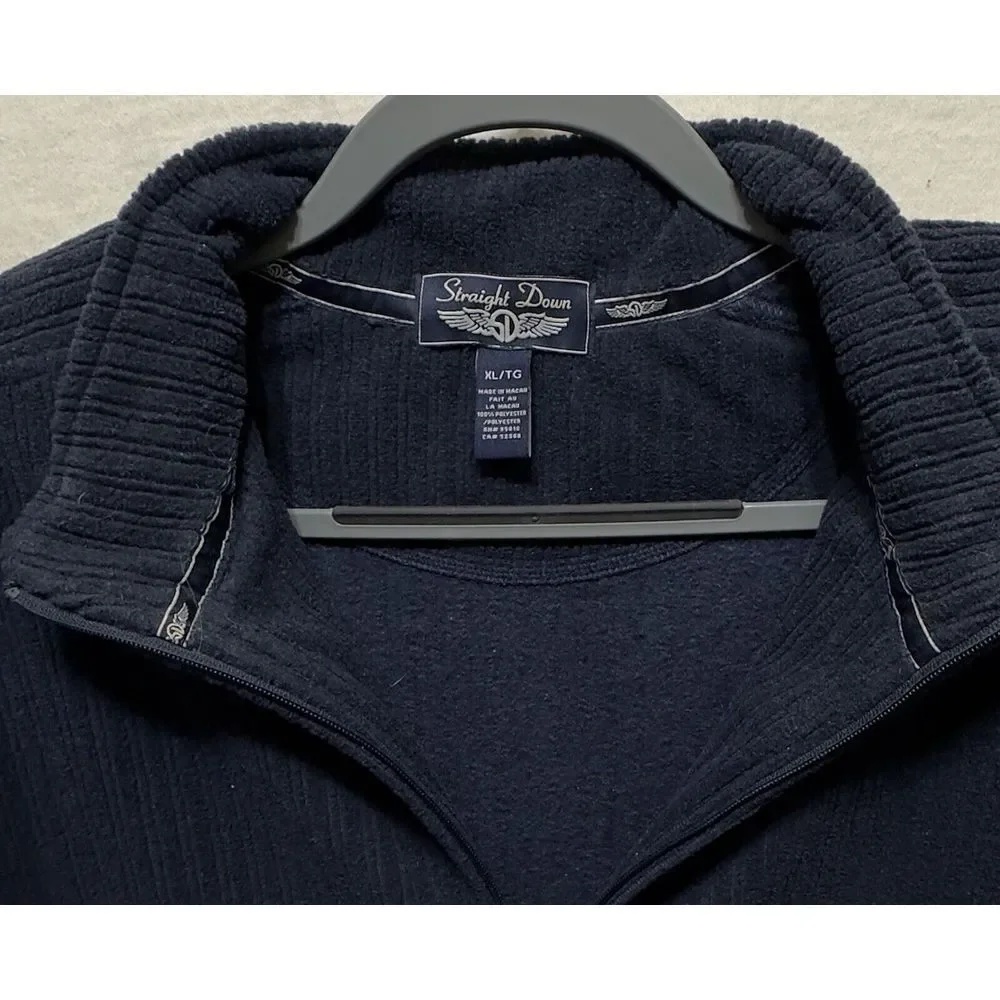 Straight Down XL Blue 1/4 Zip Pullover Knit Side Slit Pockets Mens